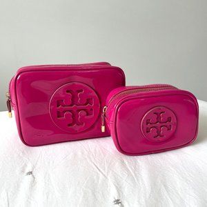 Tory Burch Stacked T Patent Pink Cosmetic Case Set